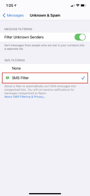 enable sms filter ios 14