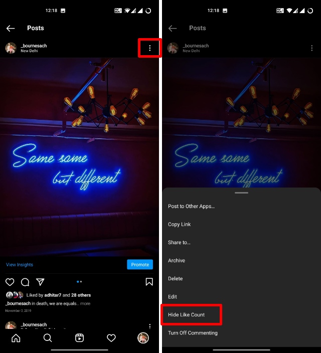hide like and view count on exisitng posts in instagram