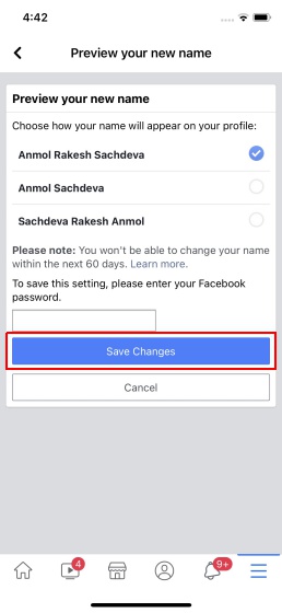 how to change facebook name 4 - ios