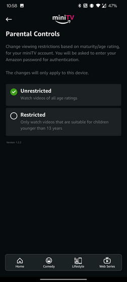 mini tv parental controls