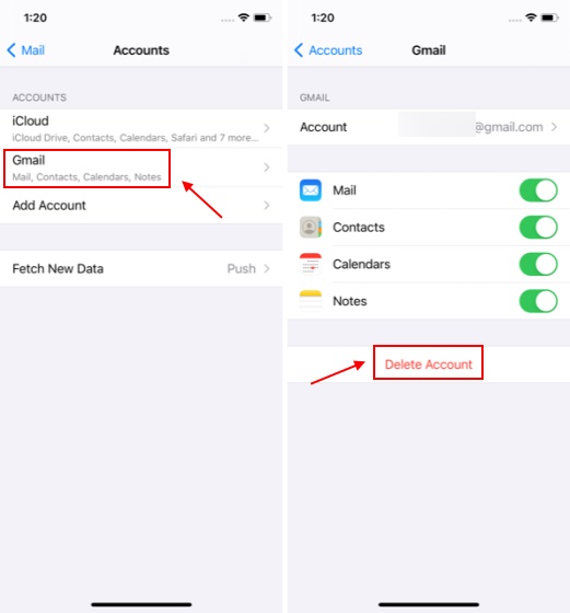 remove google account from iOS 2
