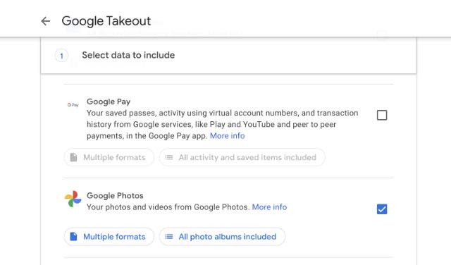 select google photos for takeout