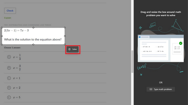 select or type the math problem