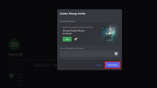 send invite - spotify listening party on discord