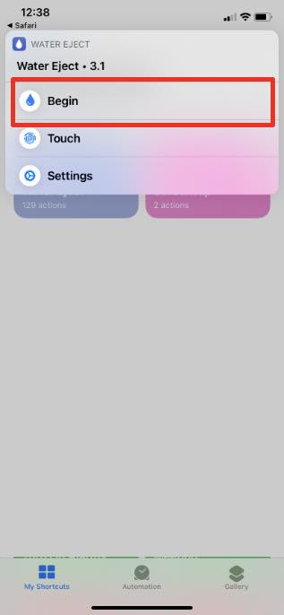 siri shortcut to remove water