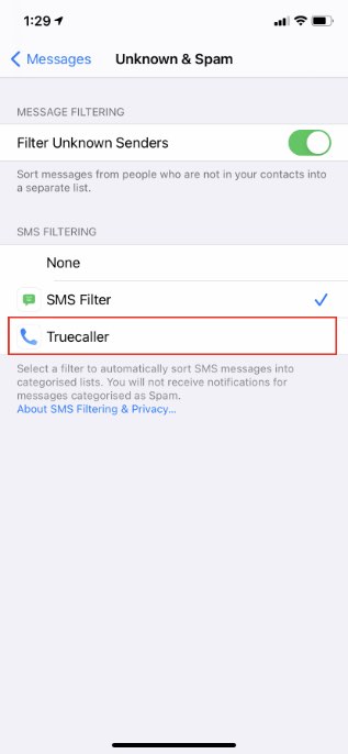 truecaller sms filter ios 14