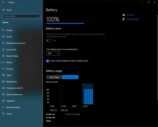 windows 10 battery usage graph