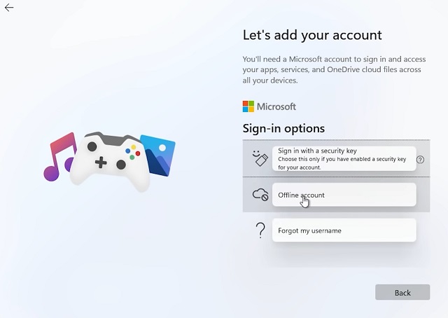 offline microsoft account windows 11 pro