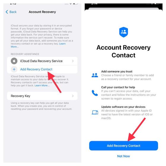 Add recovery contact on your iPhone