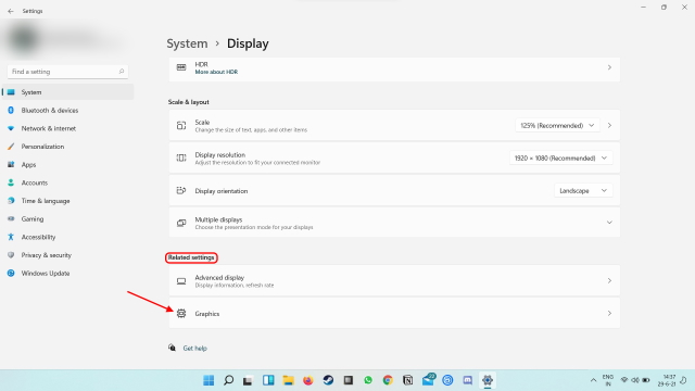 Windows 11 graphics settings to check for VRR