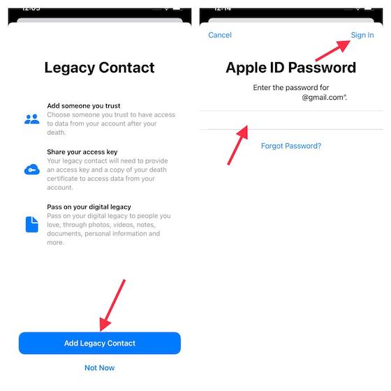 Apple ID for legacy contact