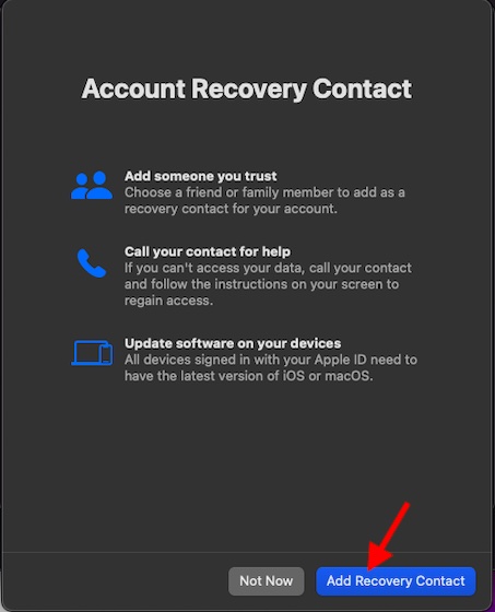 Click on add recovery contact