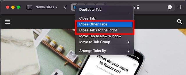 Close other tabs