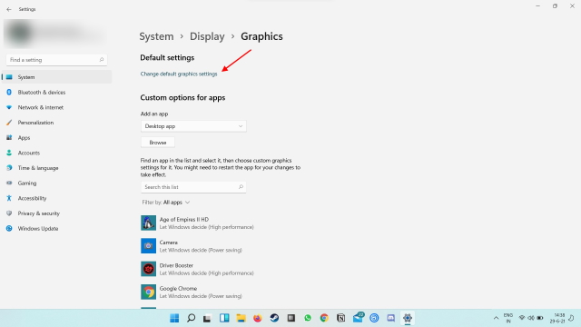 Изменить настройки графики по умолчанию в Windows 11