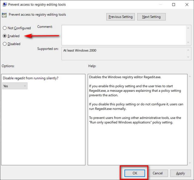 Disable Registry Editor in Windows 10 Using Group Policy