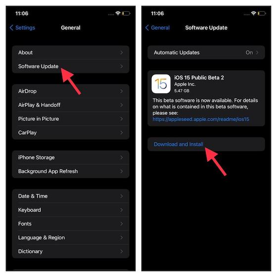 Download and install iOS 15 public beta