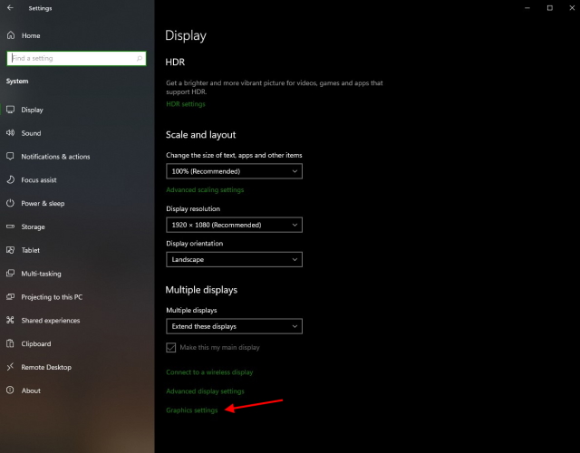 Graphic Settings in Windows 10