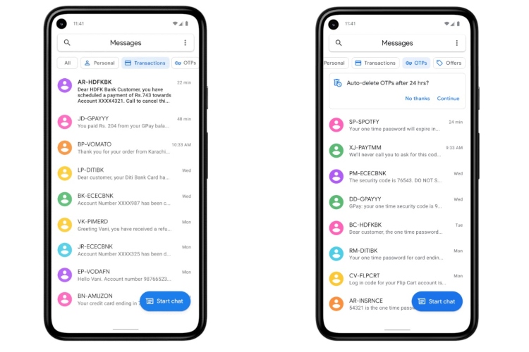Google Messages on Android Gains New Categories, OTP Auto-Deletion Features