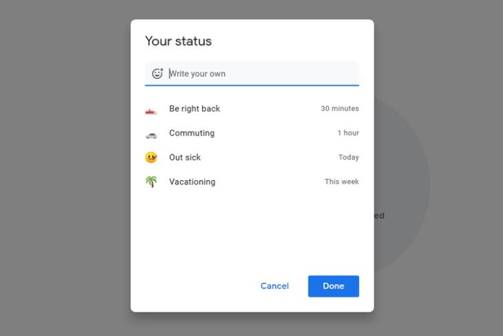 Google Now Supports Custom Statuses in Gmail and Google Chat