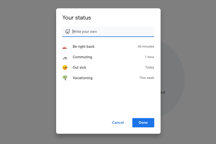 Google Now Supports Custom Statuses in Gmail and Google Chat