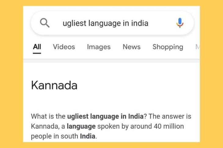 Google Search Showed Kannada As 'Ugliest Language in India'