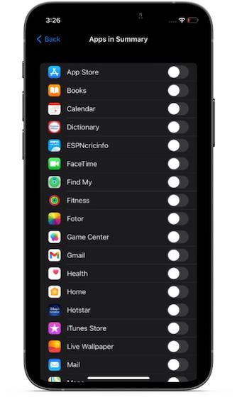 Manage apps in summary - Enable/ Disable Notification Summary in iOS 15 on iPhone
