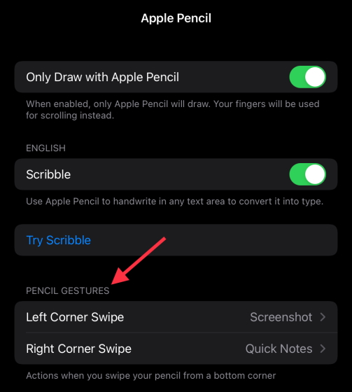 إيماءات Apple Pencil - ميزات ipados 15