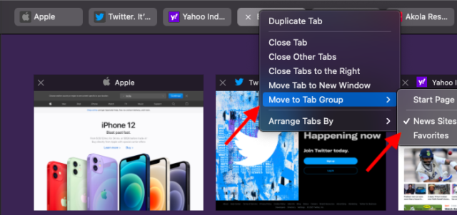 move tab groups in Safari on macOS Monterey