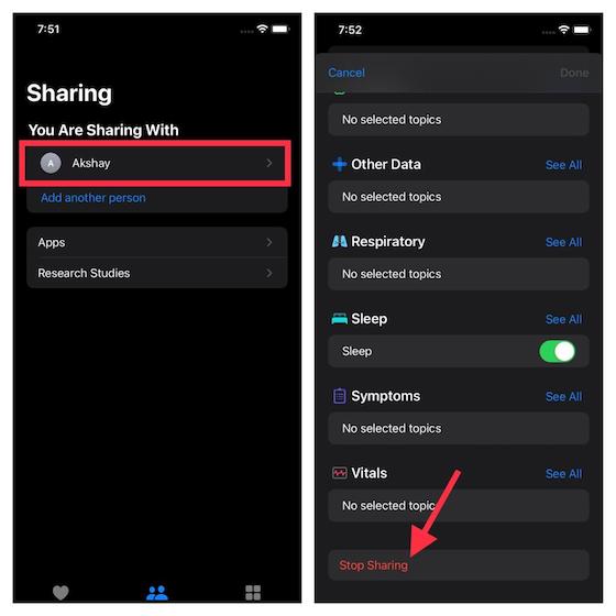 Stop Sharing Health data in iOS 15 - how to set up Health Sharing in iOS 15