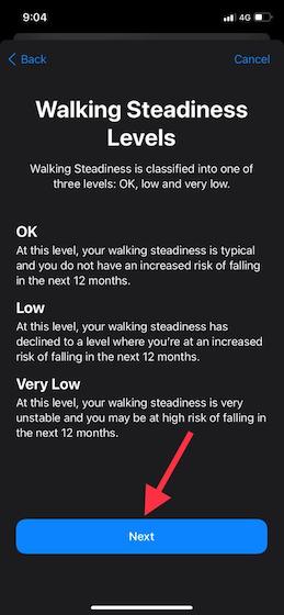 Walking stability levels