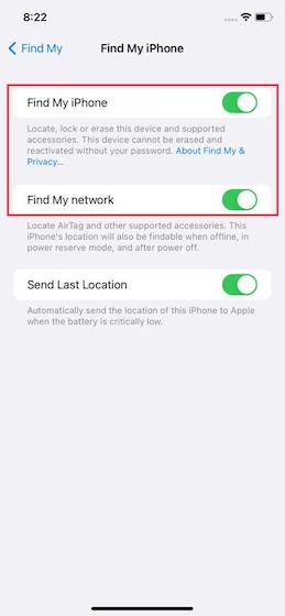 Включите Find My Network - Как найти потерянный iPhone