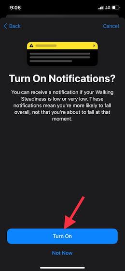 Walking Steadiness notifications