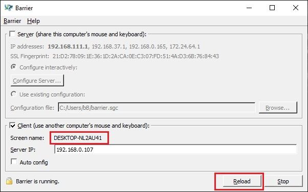 Configure the barrier on Windows