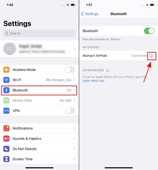 bluetooth setting - one airpod not working