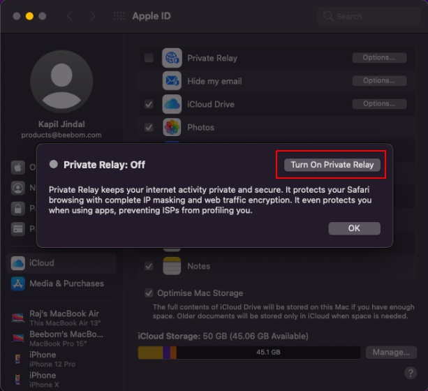 enable private relay on mac 3