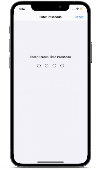 Bildschirmzeit-Passcode eingeben
