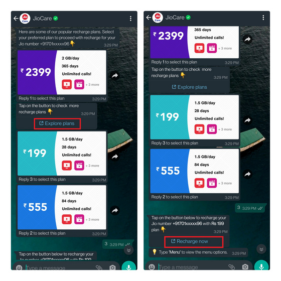 How to Recharge Your Jio Number Using JioCare WhatsApp Chatbot - 99