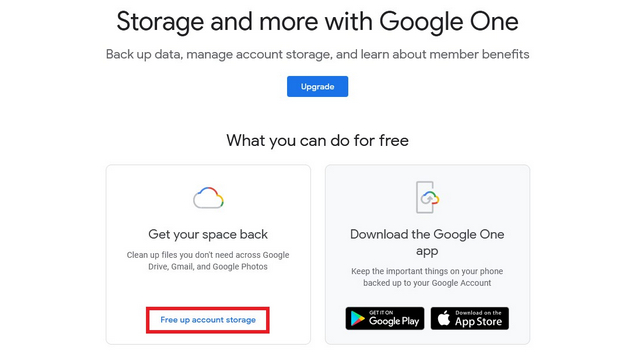 free up account storage google one