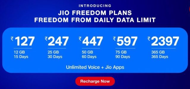 jio freedom recharge plans