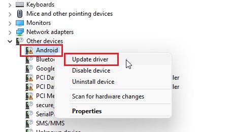 update driver for android devices