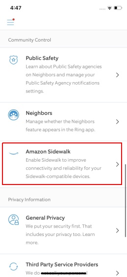 opt out of amazon sidewalk - ring app