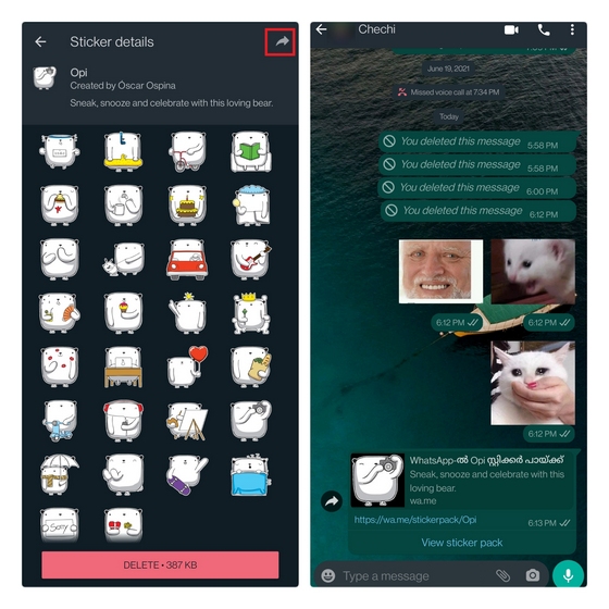 share whatsapp sticker packs with contacts