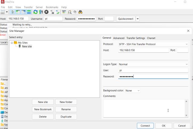 Testing FileZilla on raspberry pi