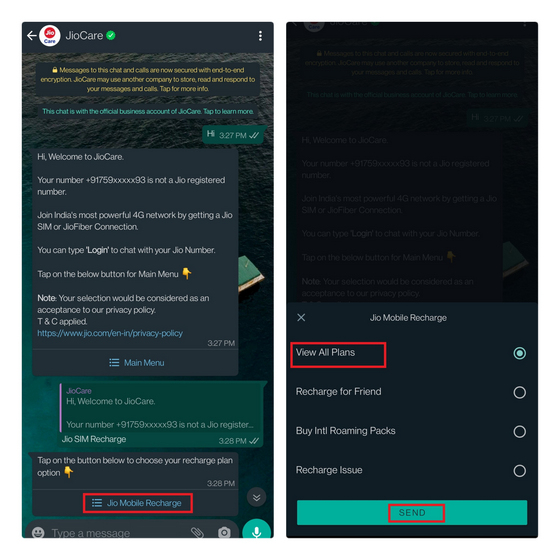 How to Recharge Your Jio Number Using JioCare WhatsApp Chatbot - 70