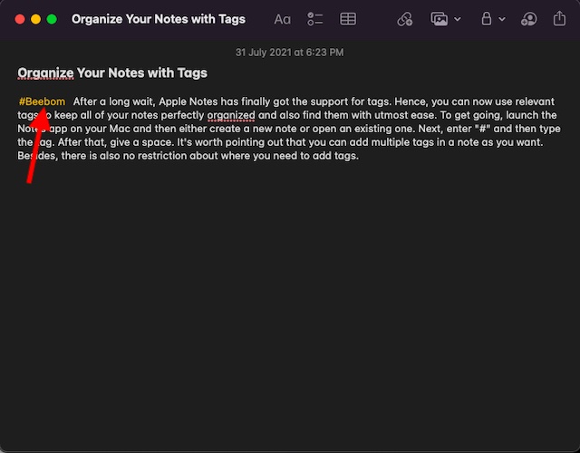 Add tags in Apple Notes