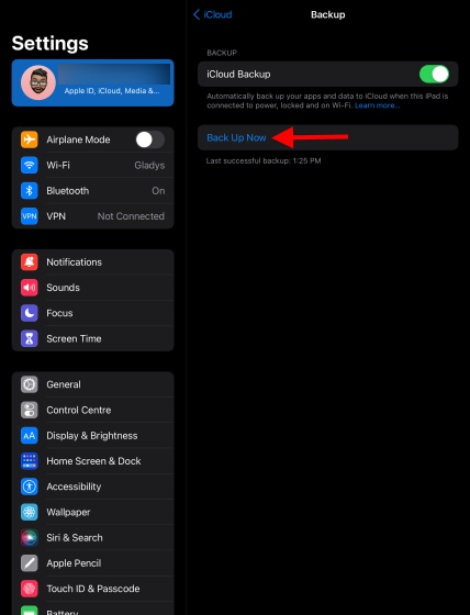 Backup option in iPad