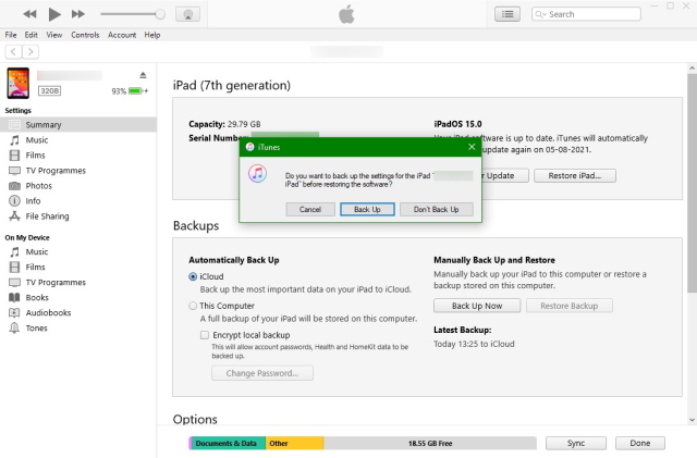 Backup option in iTunes