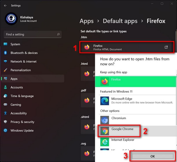 Change Default Browser in Windows 11