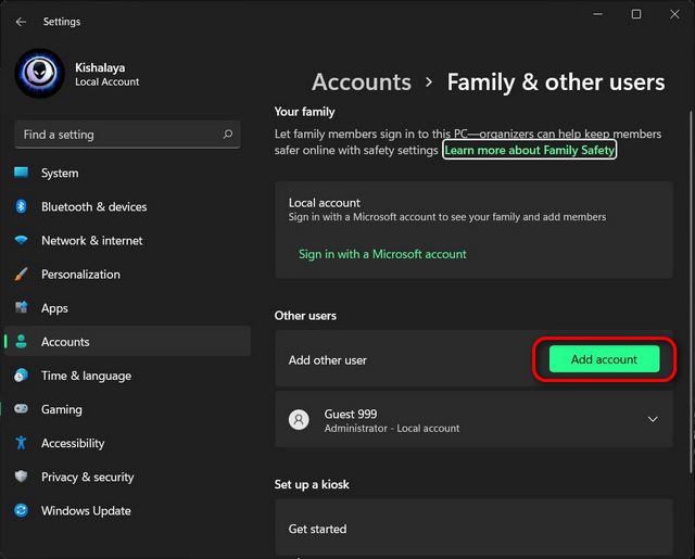 Account setting