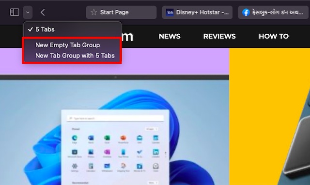 Create new Safari tab group